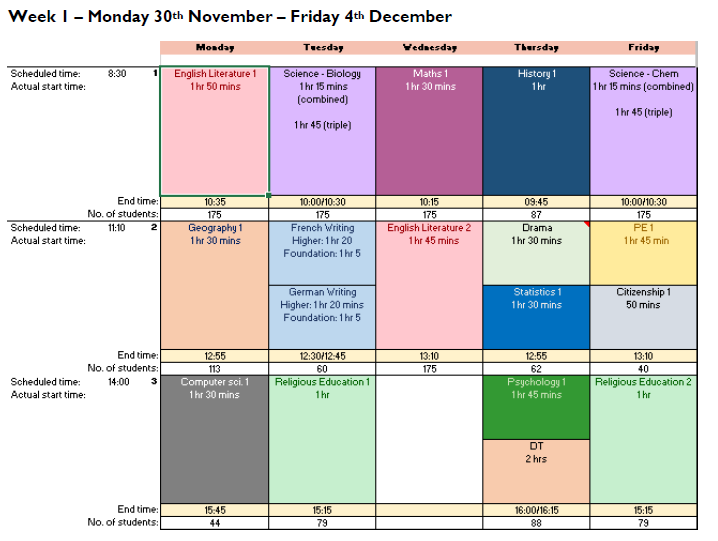 Y11 Mock Exam Timetables | KAA - Kensington Aldridge Academy